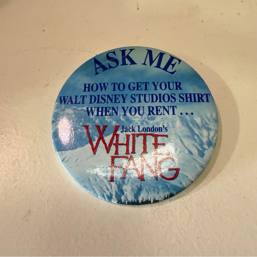 Disney White Fang Promo Button Ask Me Video Store Pin 3” Movie Memorabilia